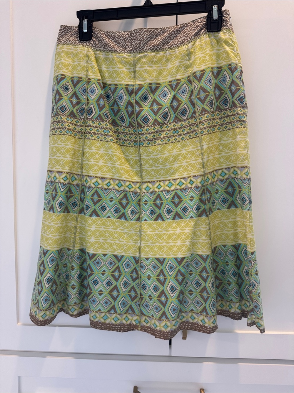 Sigrid Olsen Yellow and Green Geometric A-Line Skirt